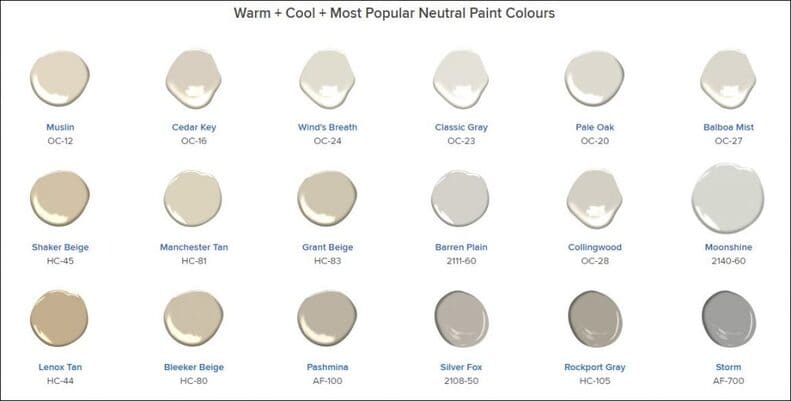 popular warm and cool neutral paint colours