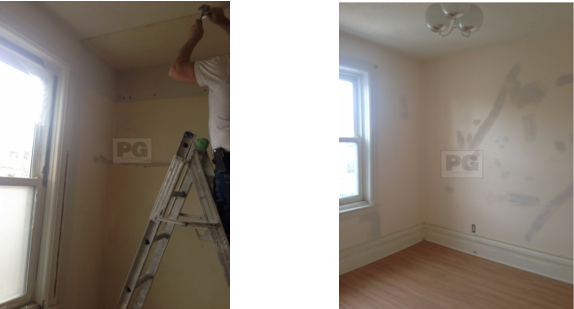 patching and repairing drywall before painting by PG PAINT & DESIGN painters