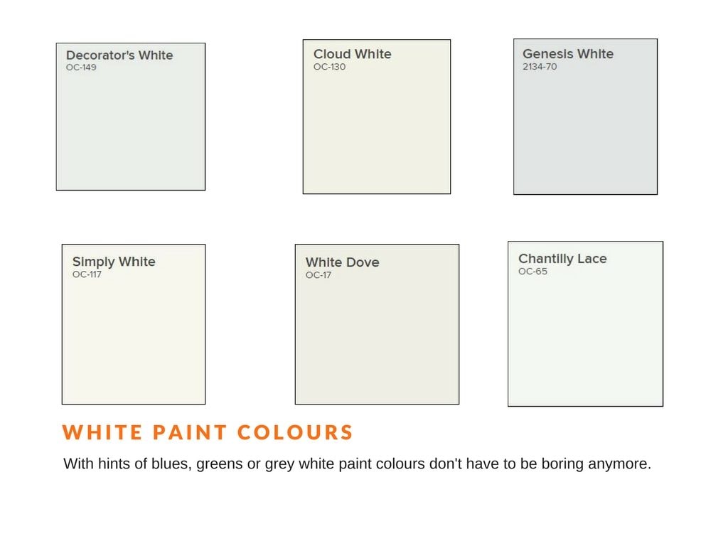 samples of white paint colours for interior painting used by Ottawa painters PG PAINT & DESIGN