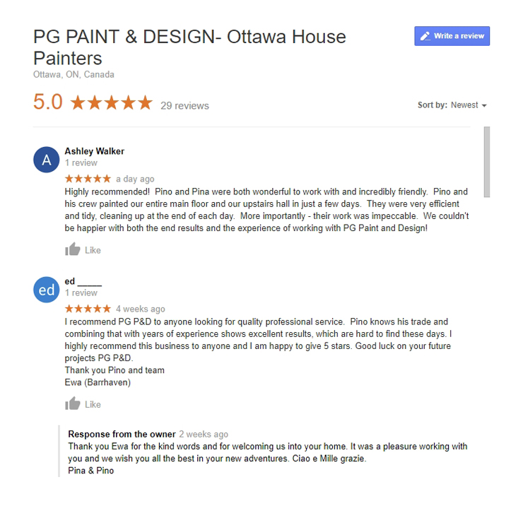 New Reviews for Painting Contractor Company in Ottawa Canada PG PAINT & DESIGN