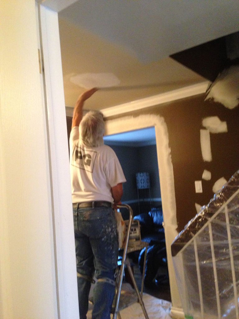 patching and repair to ceiling and walls before painting by Ottawa painters - PG PAINT & DESIGN