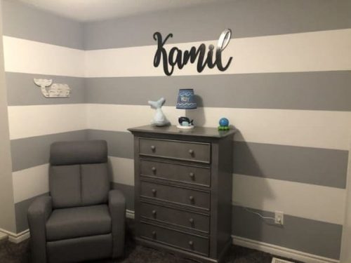 interior painting of stripes in baby nursery room by PG PAINT & DESIGN Ottawa house painters